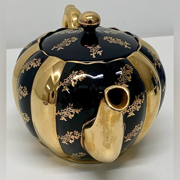 Mid Century Vintage Black Gold Trim GIBSON STAFFORDSHIRE England Teapot - Picture 13 of 16